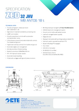 Platformy robocze na wysięgniku przegubowym mocowane na ciężarówce CTE ZED 32 JHV
