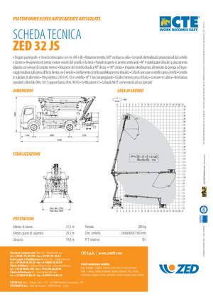 Platformy robocze na wysięgniku przegubowym mocowane na ciężarówce CTE ZED 32 JS