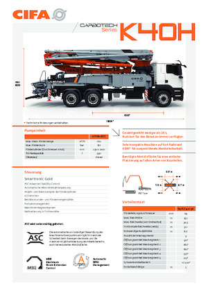Pompa do betonu mocowana na ciężarówce CIFA K40H