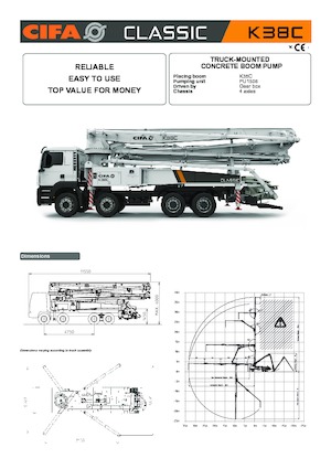 Pompa do betonu mocowana na ciężarówce CIFA K38C