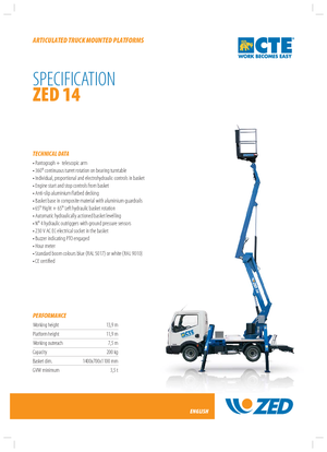 Platformy robocze na wysięgniku przegubowym mocowane na ciężarówce CTE Z 14