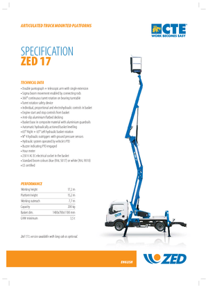 Platformy robocze na wysięgniku przegubowym mocowane na ciężarówce CTE Z 17