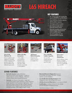 Platformy robocze na wysięgniku teleskopowym mocowane na ciężarówce Elliott Equipment L65R HiReach
