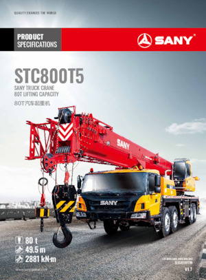 Żurawie teleskopowe mocowane na ciężarówce Sany STC800T5