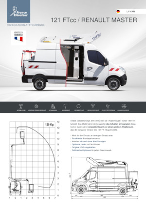 Platformy robocze na wysięgniku teleskopowym mocowane na ciężarówce France Elévateur 121 FTcc