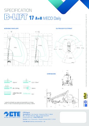 Platformy robocze na wysięgniku teleskopowym mocowane na ciężarówce CTE B-LIFT 17 A+H