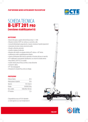 Platformy robocze na wysięgniku teleskopowym mocowane na ciężarówce CTE B-Lift 201 Pro-A