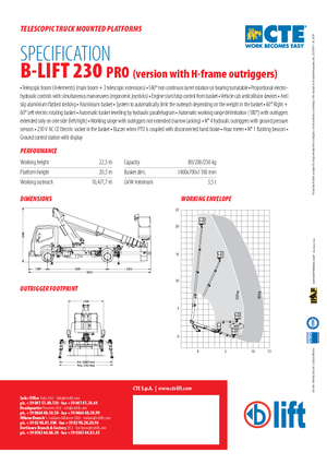 Platformy robocze na wysięgniku teleskopowym mocowane na ciężarówce CTE B-Lift 230 Pro-H