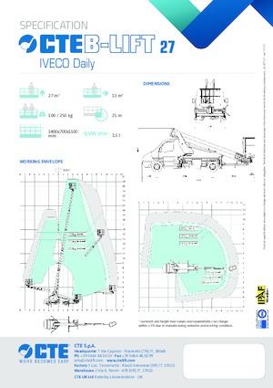 Platformy robocze na wysięgniku teleskopowym mocowane na ciężarówce CTE B-Lift 27