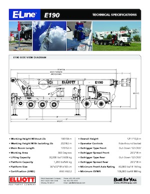 Platformy robocze na wysięgniku teleskopowym mocowane na ciężarówce Elliott Equipment E190 E-Line