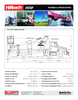 Platformy robocze na wysięgniku teleskopowym mocowane na ciężarówce Elliott Equipment H55F HiReach