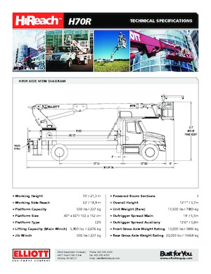 Platformy robocze na wysięgniku teleskopowym mocowane na ciężarówce Elliott Equipment H70R HiReach