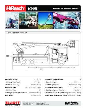 Platformy robocze na wysięgniku teleskopowym mocowane na ciężarówce Elliott Equipment H90R HiReach