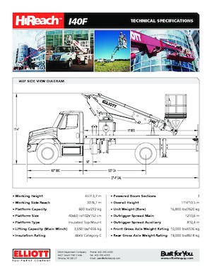 Platformy robocze na wysięgniku teleskopowym mocowane na ciężarówce Elliott Equipment I40F HIREACH