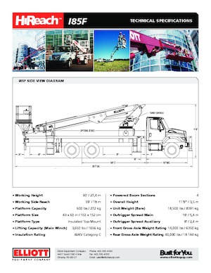 Platformy robocze na wysięgniku teleskopowym mocowane na ciężarówce Elliott Equipment I85F HiReach