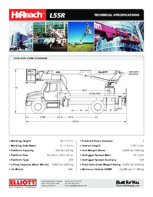 Platformy robocze na wysięgniku teleskopowym mocowane na ciężarówce Elliott Equipment L55R HiReach 