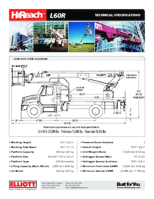 Platformy robocze na wysięgniku teleskopowym mocowane na ciężarówce Elliott Equipment L60R HiReach 