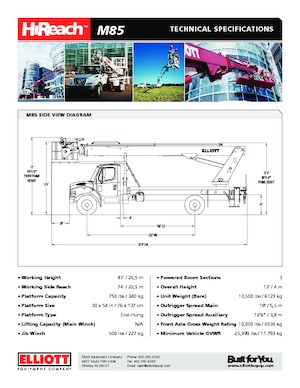 Platformy robocze na wysięgniku teleskopowym mocowane na ciężarówce Elliott Equipment M85 HiReach 