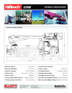 Platformy robocze na wysięgniku teleskopowym mocowane na ciężarówce Elliott Equipment S70R SkyWalk