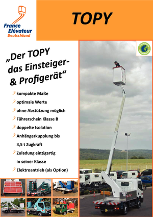 Platformy robocze na wysięgniku teleskopowym mocowane na ciężarówce France Elévateur Topy 12.1