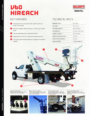 Platformy robocze na wysięgniku teleskopowym mocowane na ciężarówce Elliott Equipment V60F HiReach 