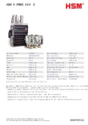 Prasy do odpadów HSM V-Press 860 S