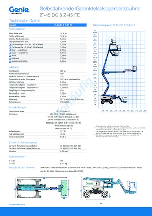 Kołowe przegubowe podnośniki koszowe Genie Z-45 DC