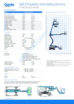 Kołowe przegubowe podnośniki koszowe Genie Z-45 DC