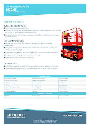 Kołowe podnośniki nożycowe Sinoboom 1932ME