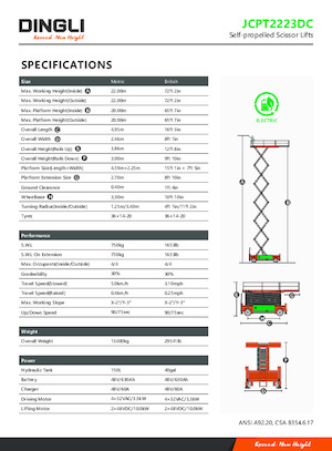 Kołowe podnośniki nożycowe Dingli JCPT2223DC