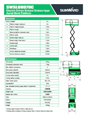 Kołowe podnośniki nożycowe Sunward SWSL 0807 DC
