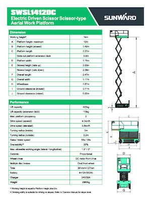 Kołowe podnośniki nożycowe Sunward SWSL 1412 DC