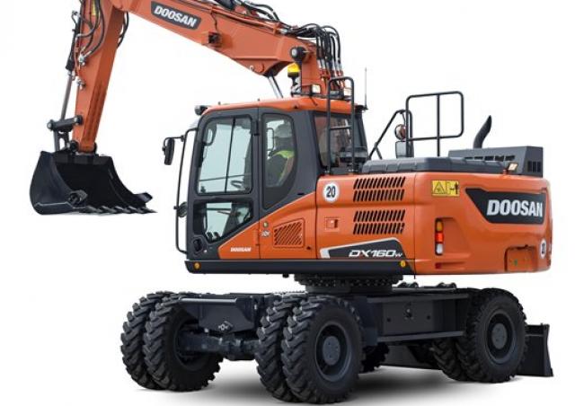 1/50 DOOSAN DX160W ホイールショベル 1/50 Doosan DX160W Wheeled Excavator & Attachments